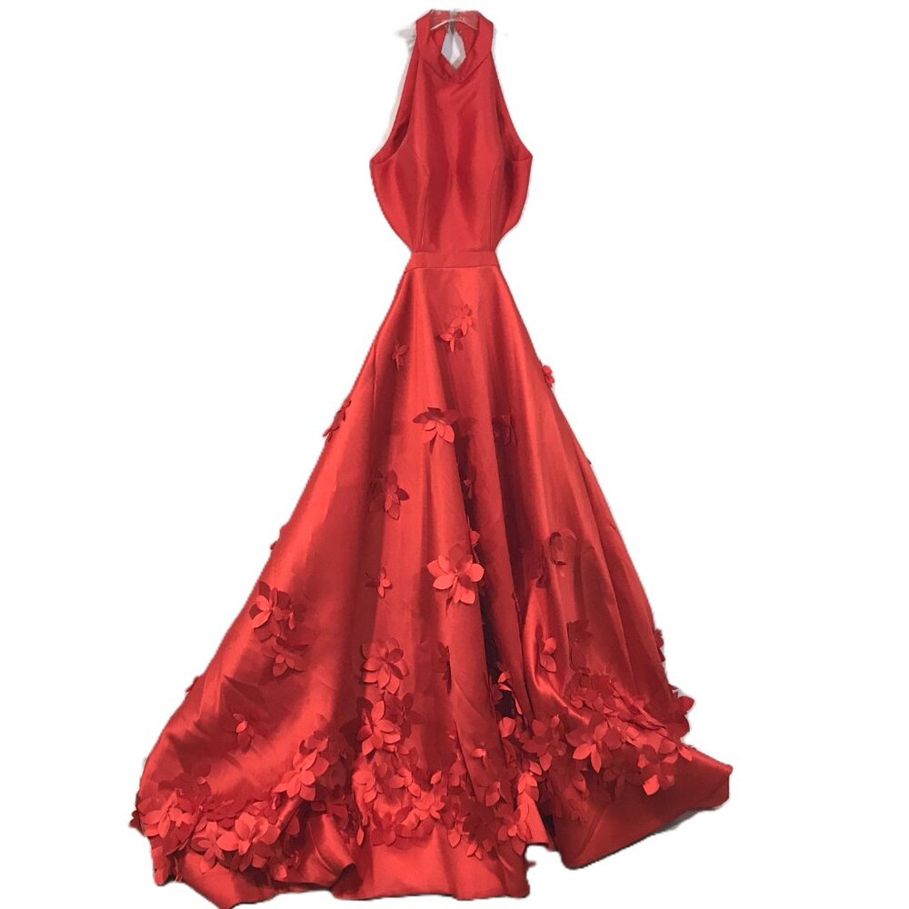 SHERRI HILL Formal Dress Sleeveless A-Line Gown Flower Petal Appliques Red Sz  2 - Picture 4 of 14